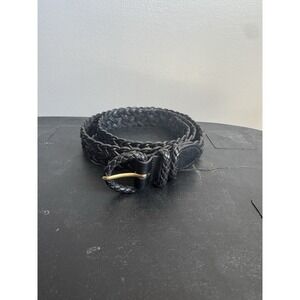 VTG Talbots Black Leather Belt Women's Woven‎ Loop Braided Oval Buckle S 6120